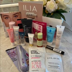 ILIA Skincare & Makeup Sample Collection — Pink, Blue, White, Black